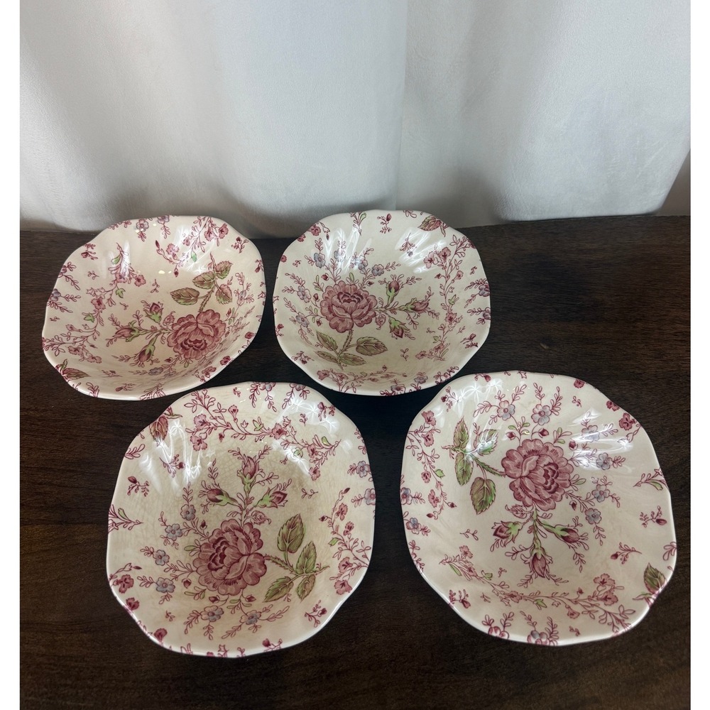 VTG Set of FOUR Johnson Bros Rose Chintz 6 1/8" Coupe Cereal Bowls England READ
